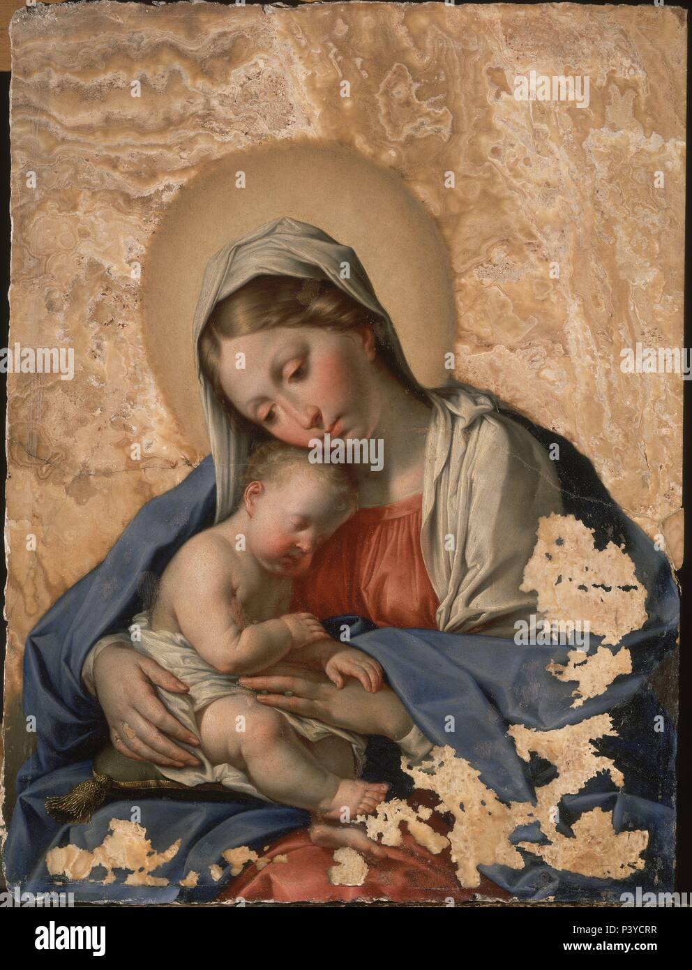 VIRGEN CON EL NIÑO - PINTURA SOBRE MARMOL-REG GRAL 2197. Autor: Giovanni Battista Salvi da sassoferrato (1609-1685) (Atribuido). Ort: HOSPITAL DE LOS VENERABLES, Sevilla, Sevilla, Spanien. Stockfoto