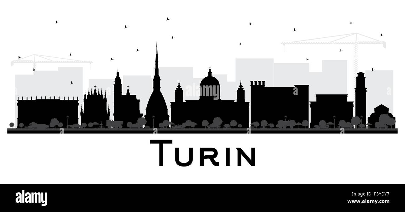 Turin Italien Skyline der Stadt Silhouette mit schwarzen Gebäude isoliert auf Weiss. Vector Illustration. Stock Vektor