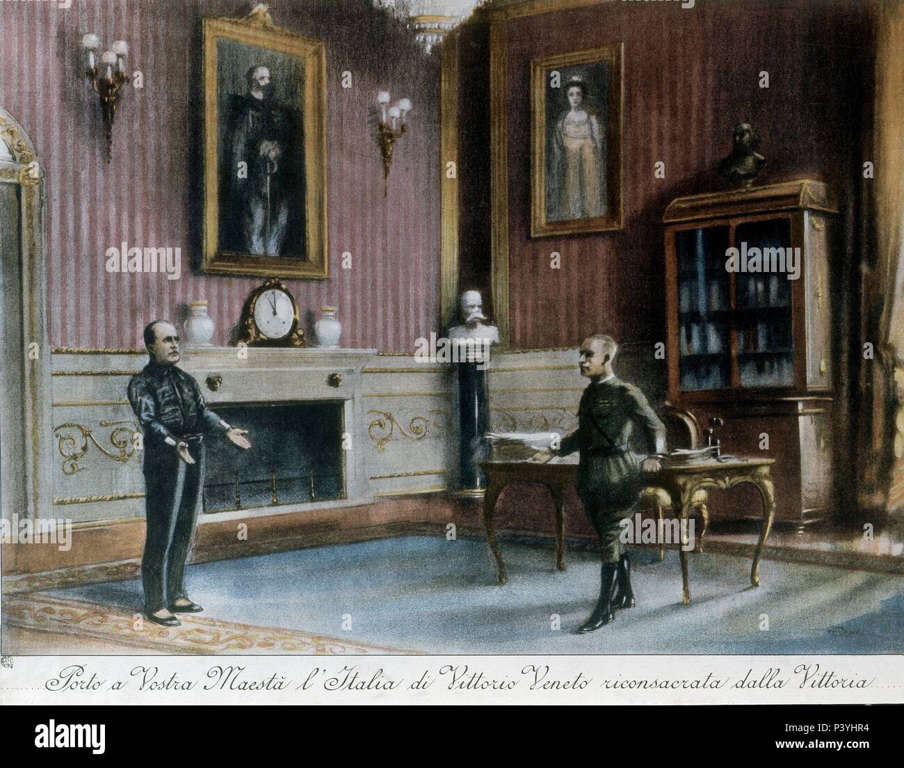 * MUSSOLINI Y VICTOR MANUEL III - PARDO DE LETRAN 1929. Stockfoto
