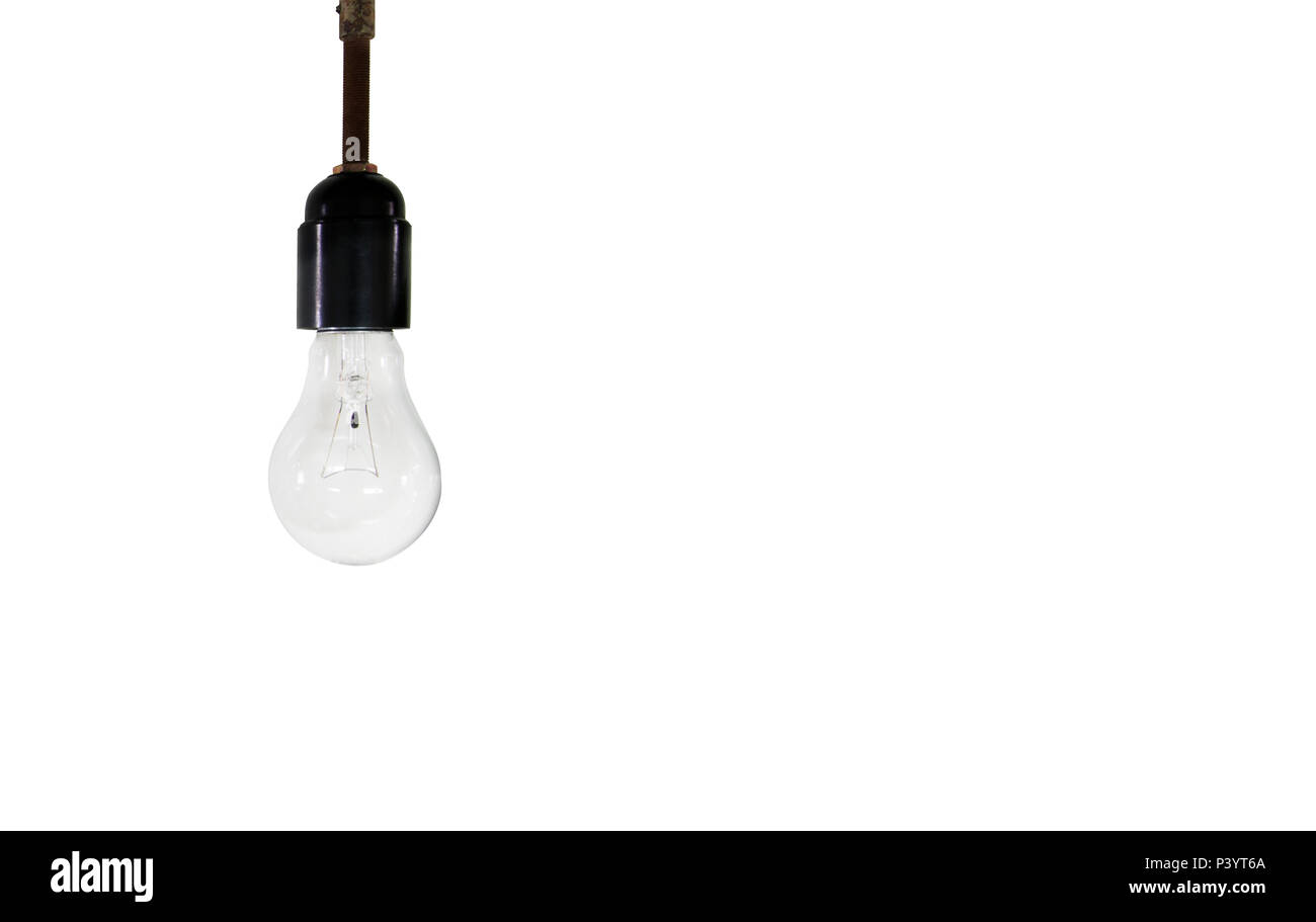 Die Lampe am Sockel der Glühlampe platziert wird, die Basis hat einen Stahlkern. Die Schnur ist solide und hat weiße Drähte. Stockfoto