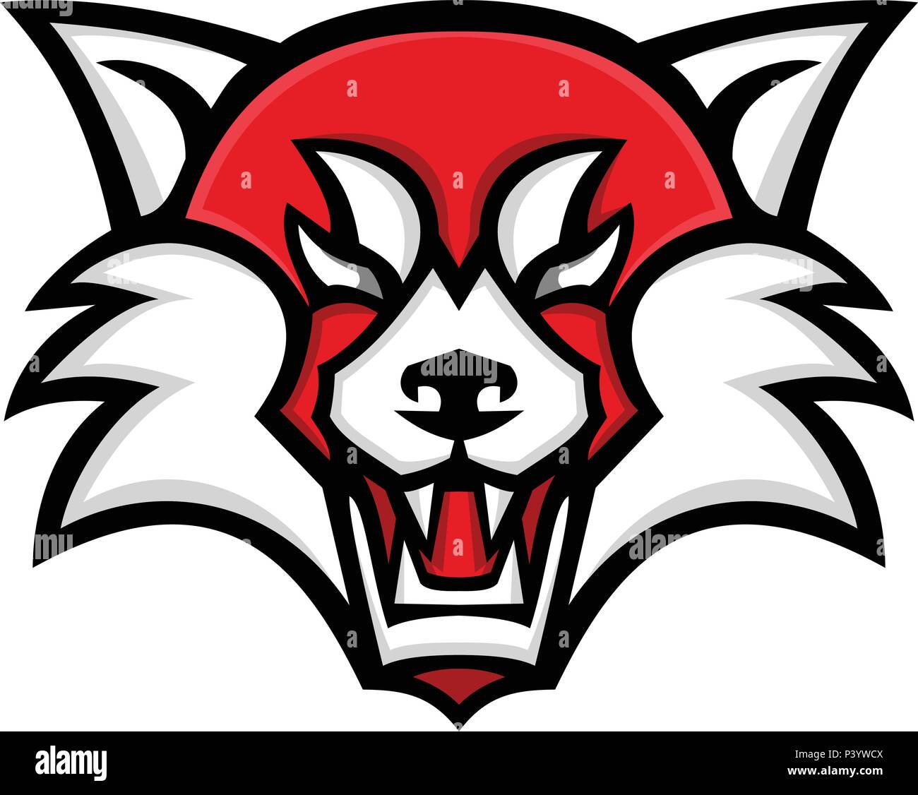 Maskottchen Symbol Abbildung: Leiter einer wütenden Roten Panda, der kleine Panda, Red Bear-Cat, oder die rote Katze - Bär von vorne 6 auf isolierten Hintergrund betrachtet Stock Vektor