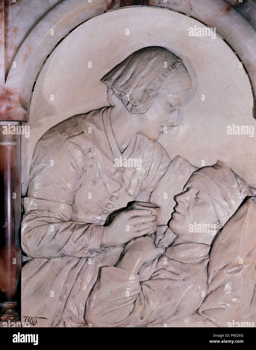 CAPILLA DEL HOSPITAL DE SANTO TOMAS - FLORENZ NIGHTINGELE CUIDANDO UN ENFERMO - 1917 - jao. Autor: Arthur George Walker (1861-1936). Ort: Krankenhaus Santo Tomas, LONDON, ENGLAND. Stockfoto