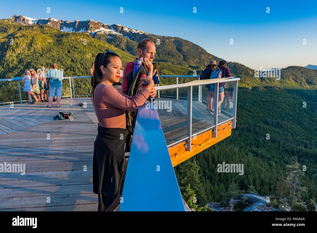 Aussichtspunkt Terrasse, Meer, Himmel Gondel Gipfel, Squamish, British Columbia, Kanada. Stockfoto