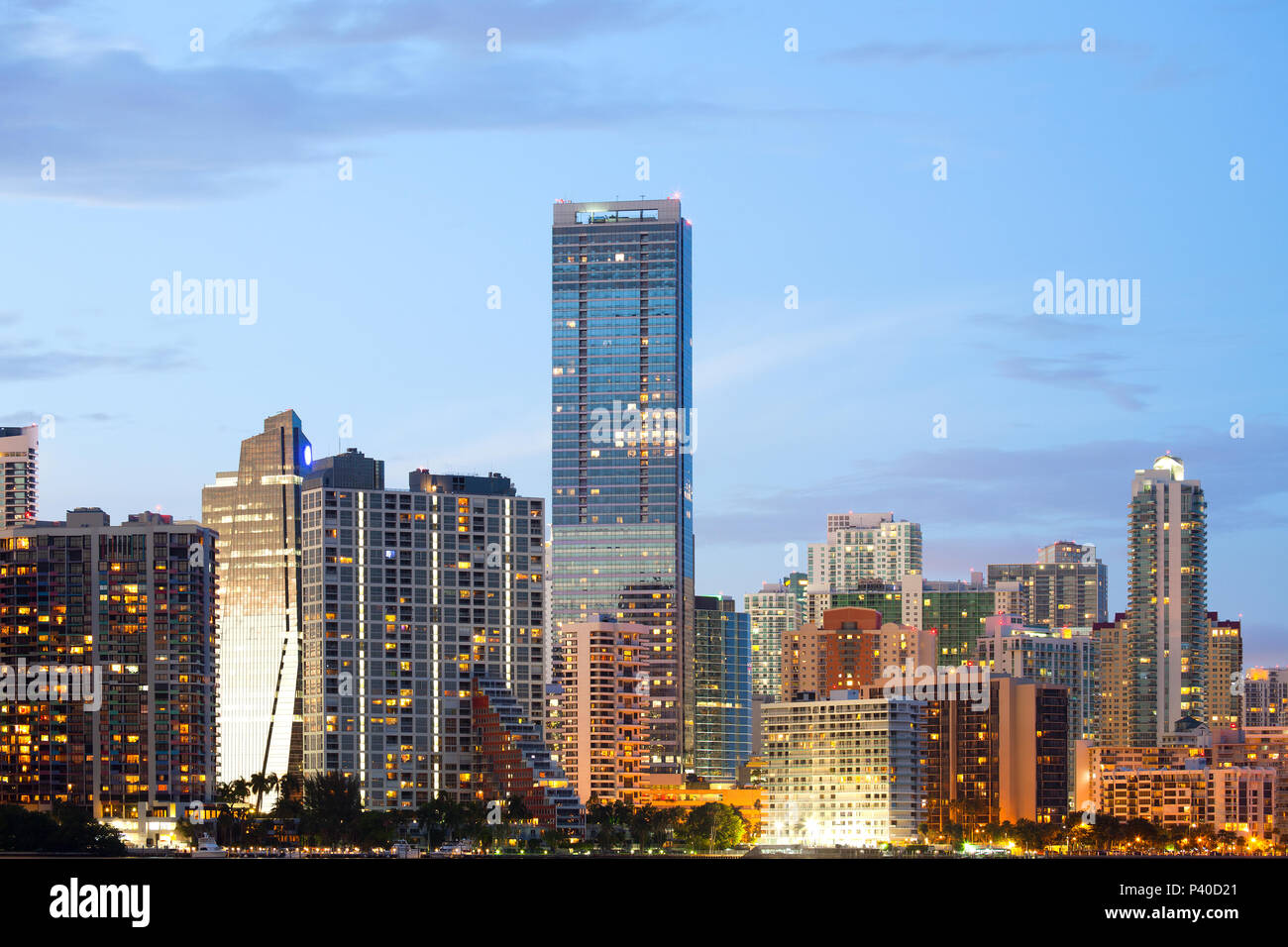 Skyline von Gebäuden an der Brickell District, Miami, Florida, USA Stockfoto