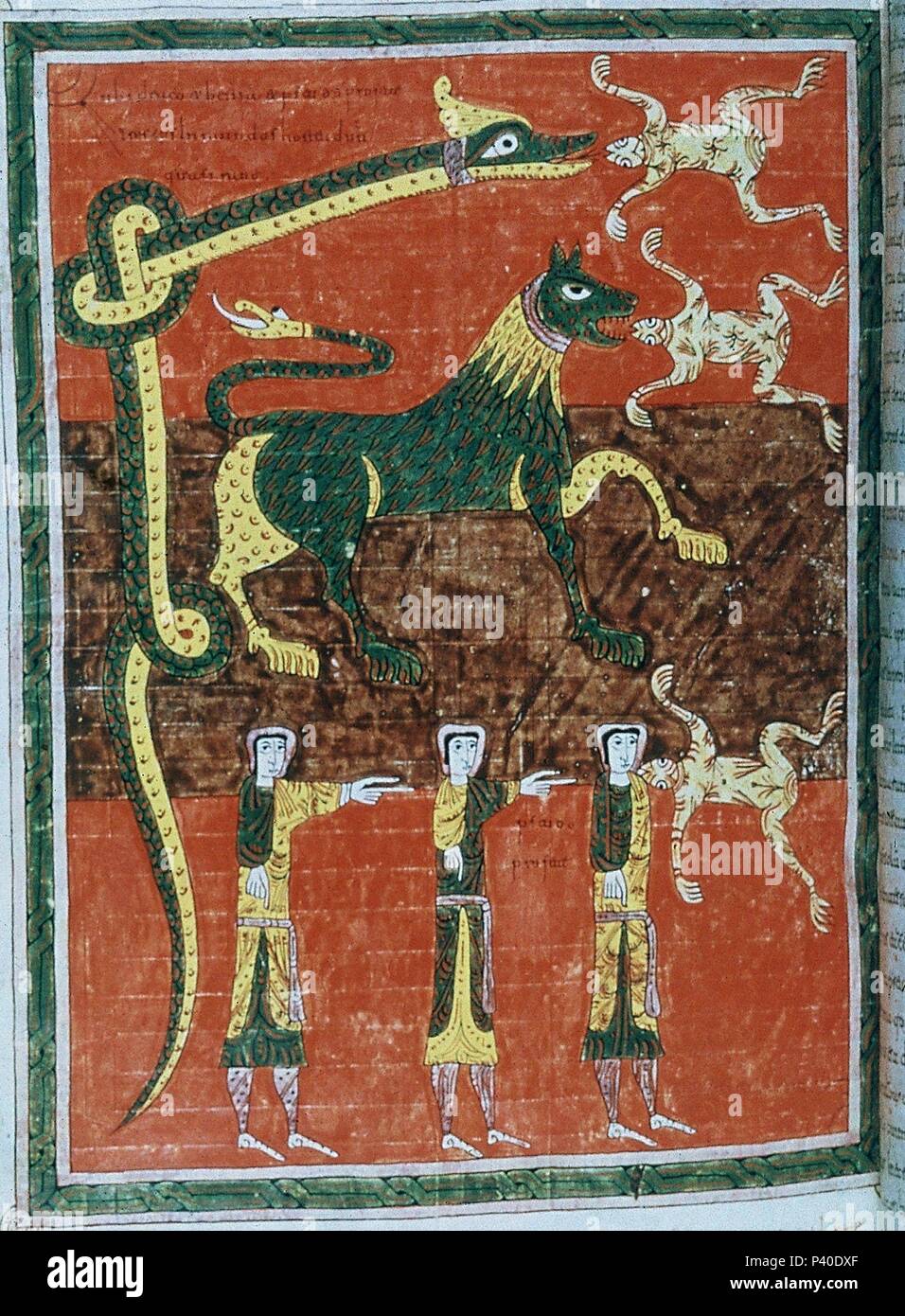 BEATO (COPIADO DE SILOS) ESPIRITUS INMUNDOS - HINZUFÜGEN MS 11695-F 178 V-S XI. Ort: British Museum, London, England. Stockfoto