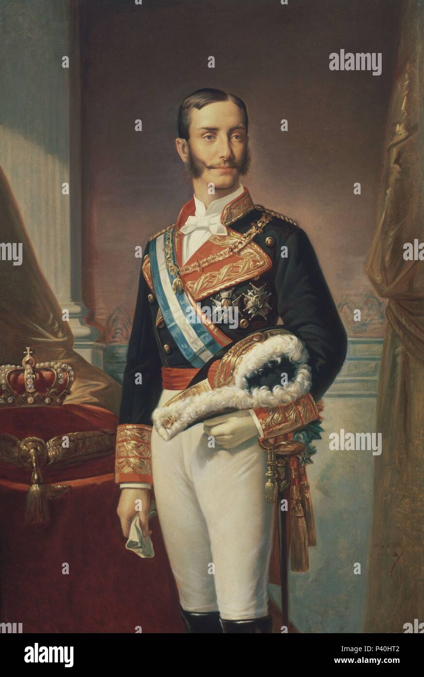 "Alfonso XII von Spanien", aus dem 19. Jahrhundert, Öl auf Leinwand. Thema: Marcos Hiraldez Acosta (1830-1896). Ort: ACADEMIA DE LA HISTORIA - COLECCION, MADRID, SPANIEN. Stockfoto