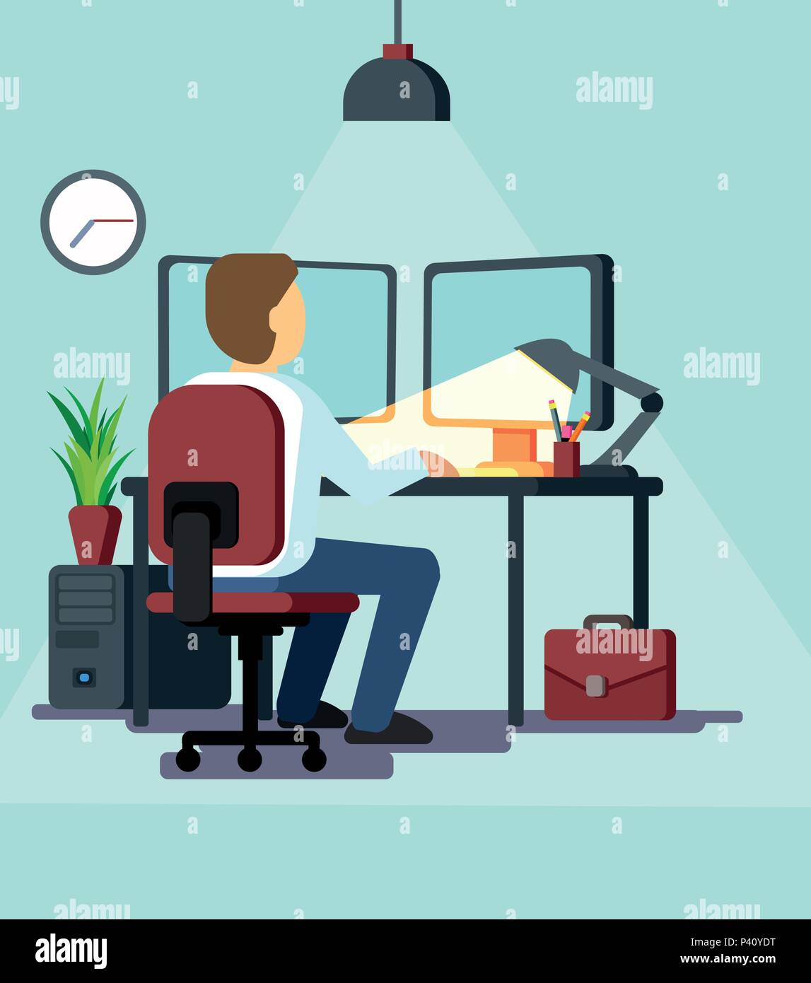 Business Mann bei der Arbeit in seinem Büro Stock Vektor