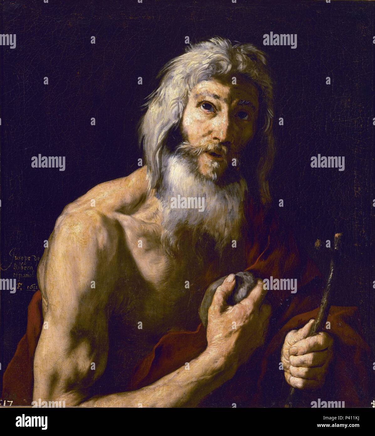 SAN JERONIMO PENITENTE - 1652 - OLEO/LIENZO - 77 x 71 cm - BARROCO - ESPAÑOL - NP 1098. Thema:: Lanfranco (1591-1652). Lage: Museo del Prado - PINTURA, MADRID, SPANIEN. Stockfoto