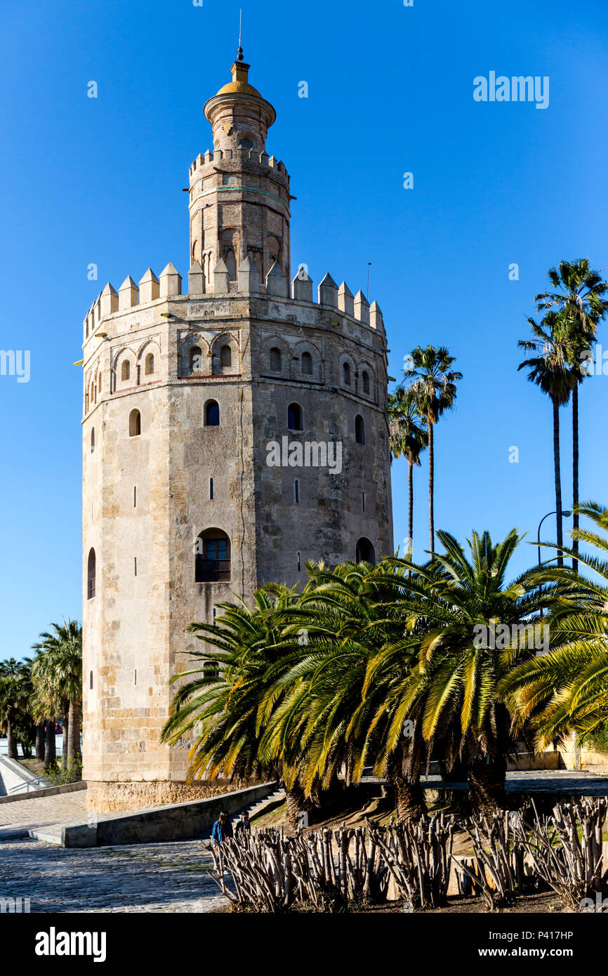 Torre del Oro (Goldener Turm), Sevilla, Andalusien, Spanien. Stockfoto
