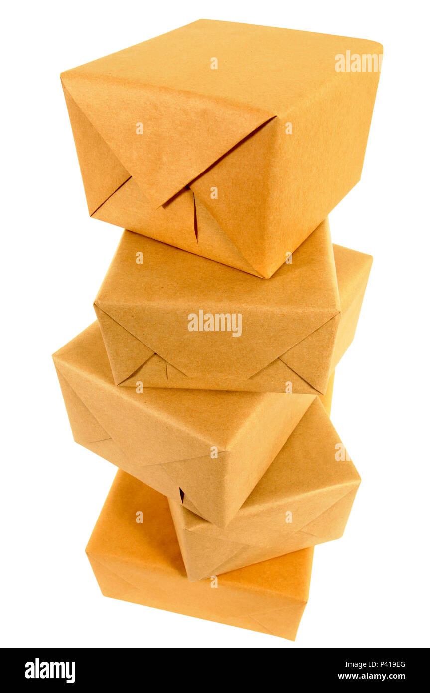 Stapel von braunem Papier Pakete Stockfoto