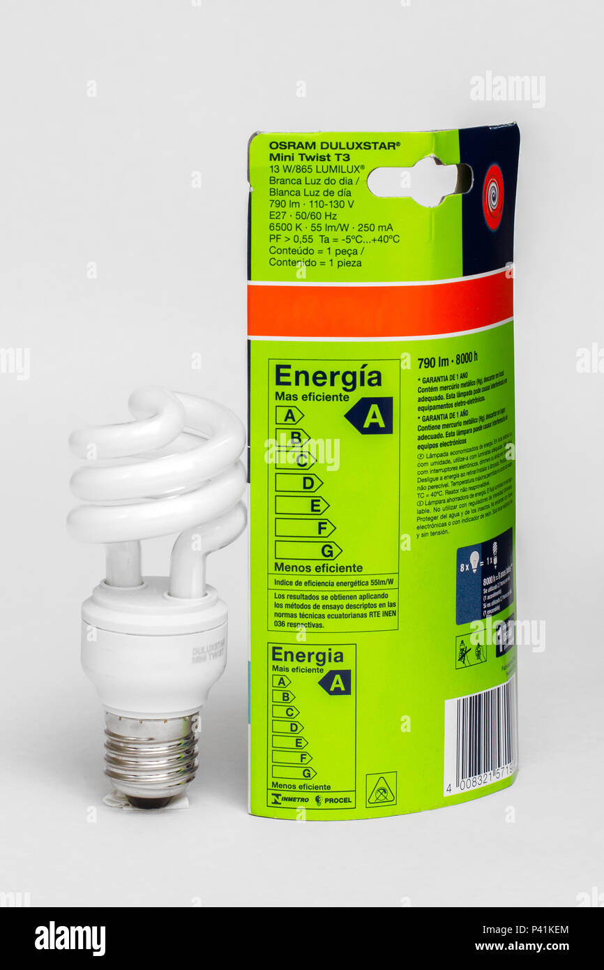 Lâmoada Lâmpada com mercúrio Metálico (Hg) Lâmpada economizadora de Energia lâmpada embalagem de Luz luz do Dia energia iluminação claridade Índice de eficiencia energética 55 lm/W Stockfoto
