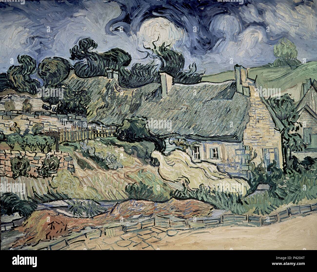 Niederländische Schule. Reetgedeckte Cottages in Cordeville. 1890. Öl auf Leinwand (73 x 92 cm). Paris, Musée d'Orsay. Autor: Vincent van Gogh (1853-1890). Lage: Musee D'Orsay, Frankreich. Stockfoto