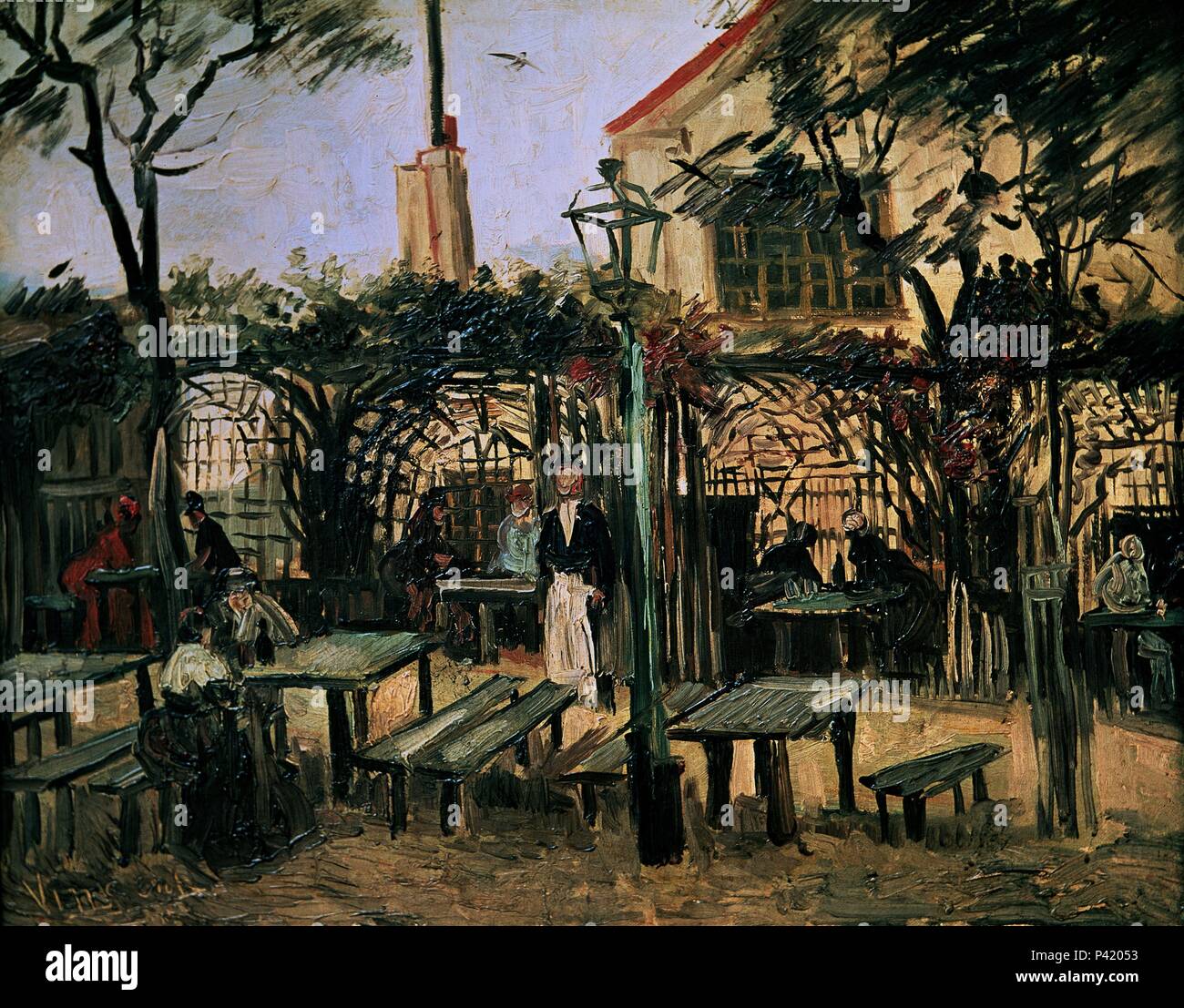 Gärten zum Montmartre und 1886 - 49 x 64 cm - Öl auf Leinwand. Autor: Vincent van Gogh (1853-1890). Lage: Musee D'Orsay, Frankreich. Auch als: MERENDERO 'La Guinguette'EN MONTMARTRE bekannt. Stockfoto