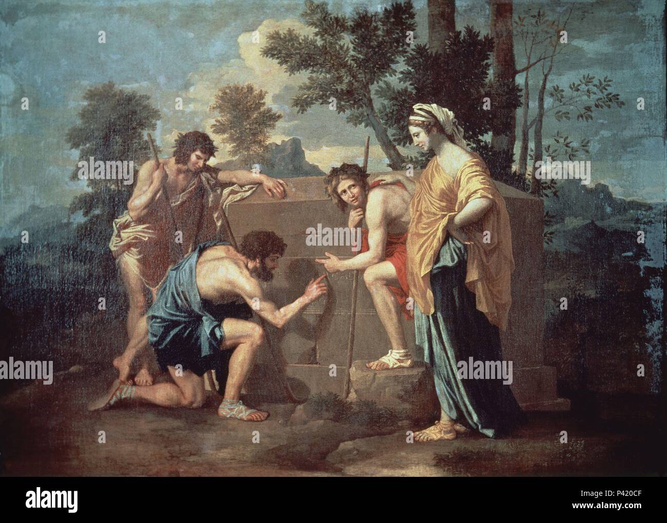 Arkadischen Hirten - 17. Jahrhundert - 85 x 121 cm, Öl auf Leinwand. Autor: Nicolas Poussin (1594-1665). Lage: Louvre Museum - Gemälde, Frankreich. Auch als: LOS PASTORES DE LA ARCADIA bekannt. Stockfoto