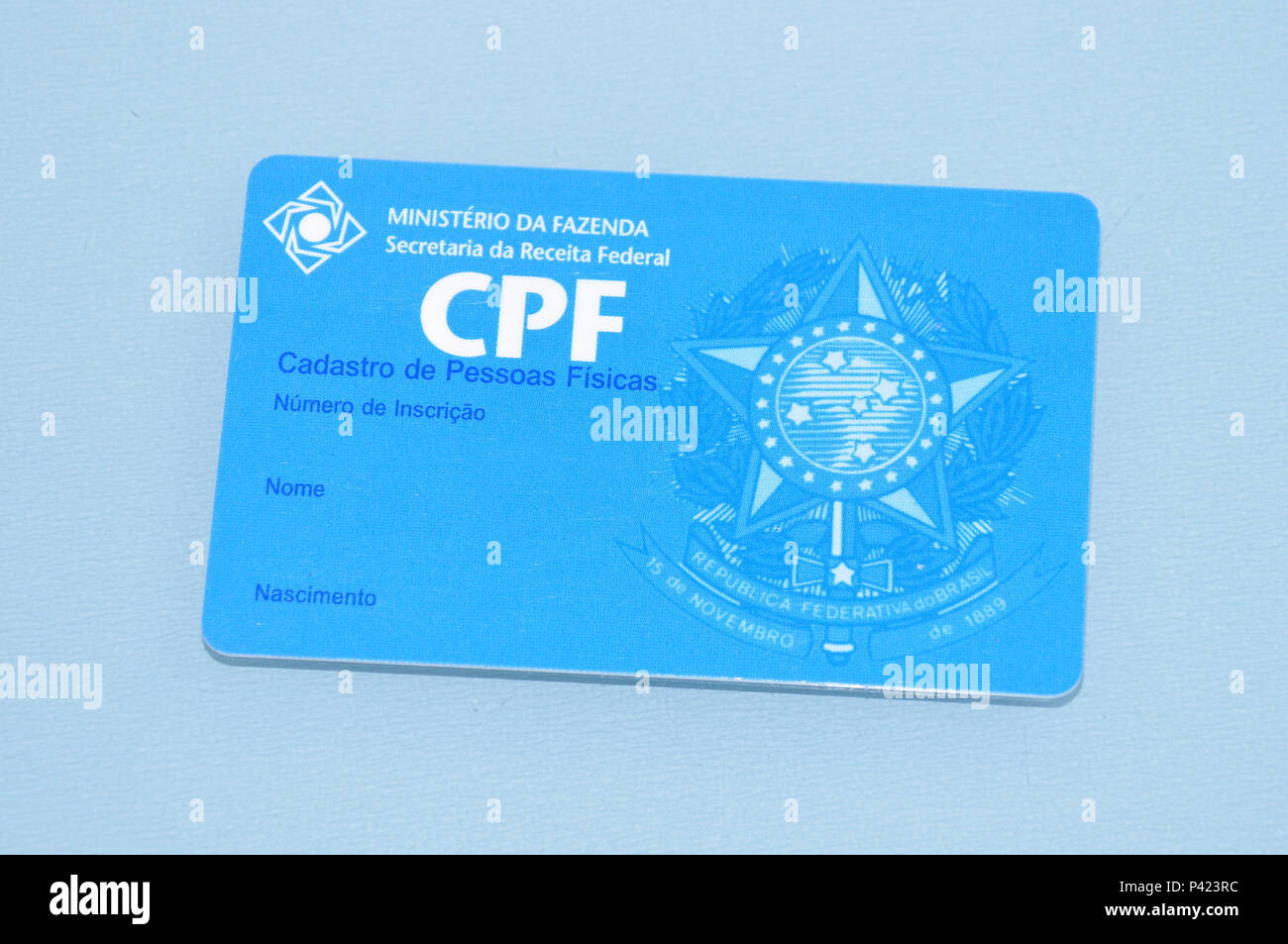 Cartão de CPF (Cadastro de Pessoa Física) sem dados. Stockfoto