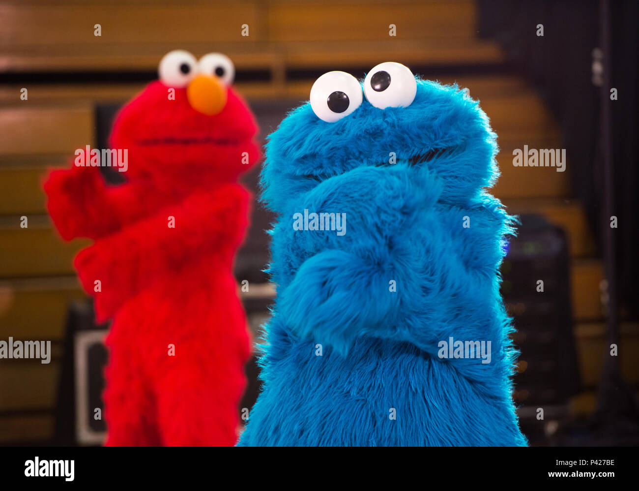 Sesam Straße Zeichen mit dem Cookie Monster Kostüme der Guggenmusig  Födlitätscher, traditionelle Karneval in Stockfotografie - Alamy
