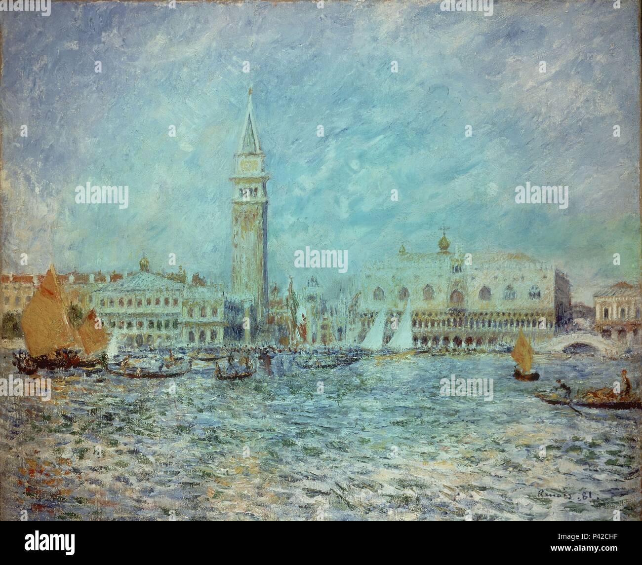 Venedig, der Doge's Palace - 1881 - 21,4 x 25,7 cm, Öl auf Leinwand. Autor: Pierre Auguste Renoir (1841-1919). Lage: WILLIAMSTOWN, Sterling und Francine Clark Art Institute. Auch als: PLAZA DE SAN MARCOS DE VENECIA bekannt. Stockfoto