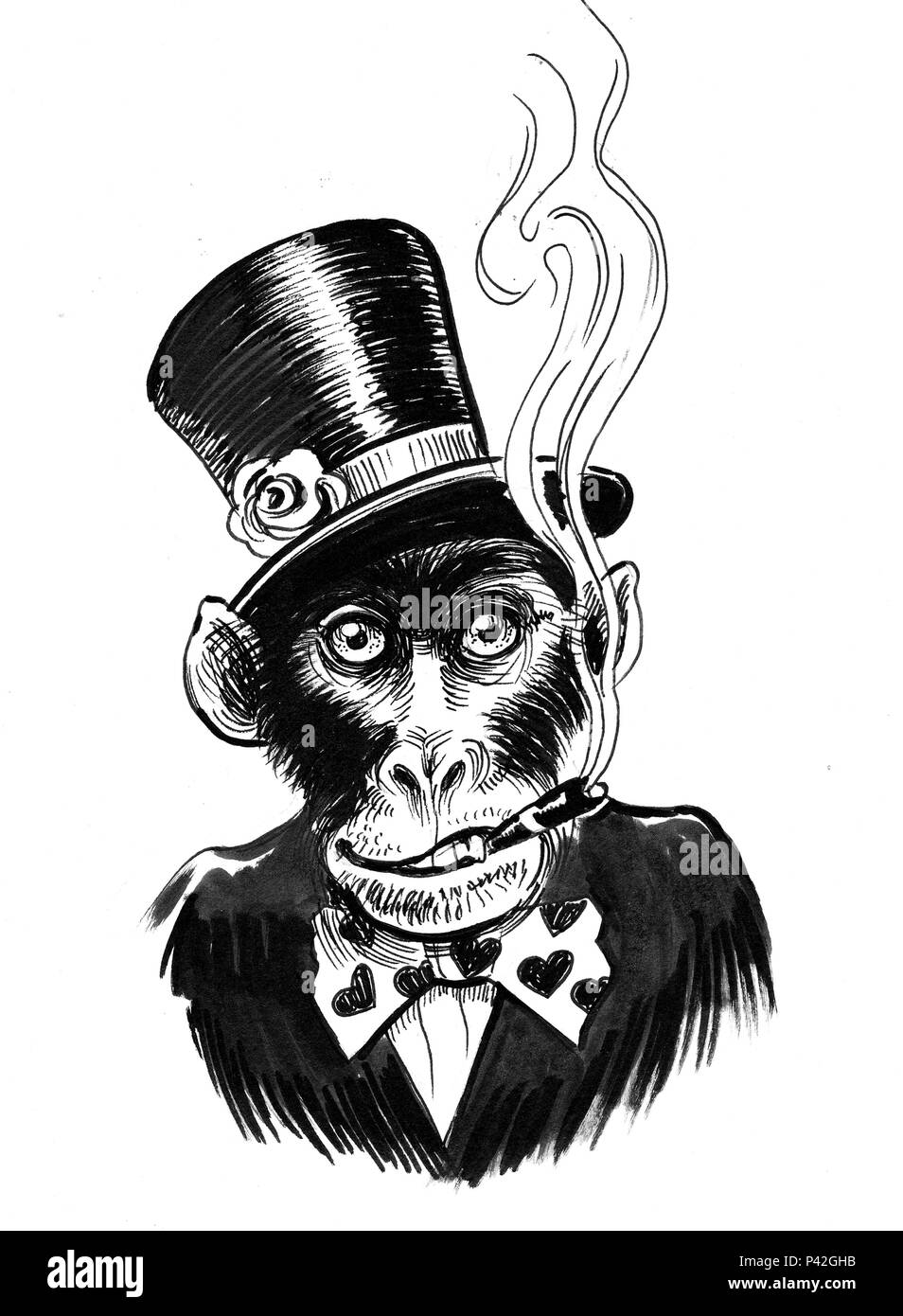 Gentleman Affe mit einer Zigarre rauchen Stockfoto