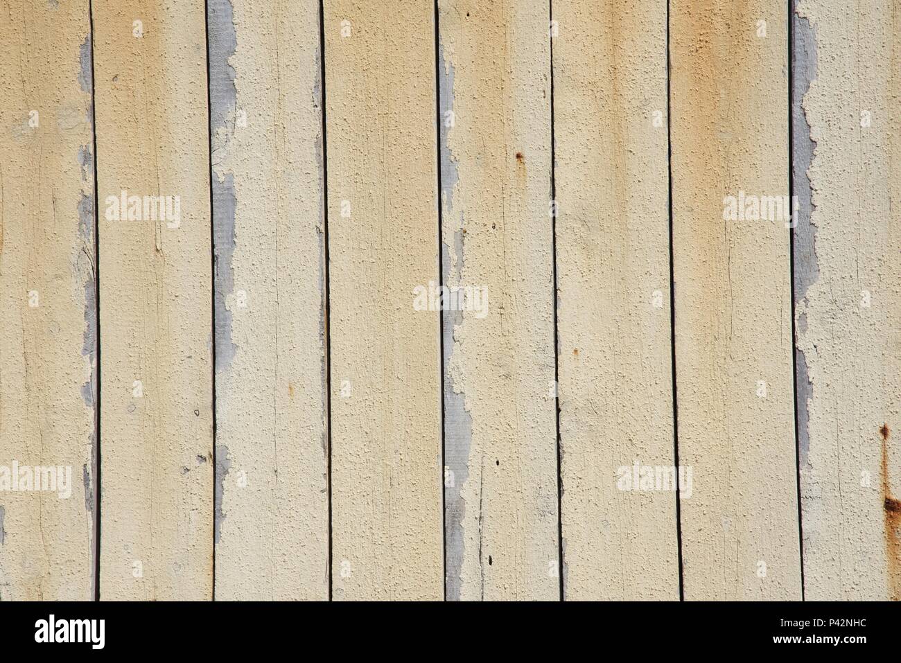 Hintergrund: die Farbe blätterte ab von der Vertikalen schiefergedeckt Wand aus Holz in der Meeresumwelt, Stockfoto