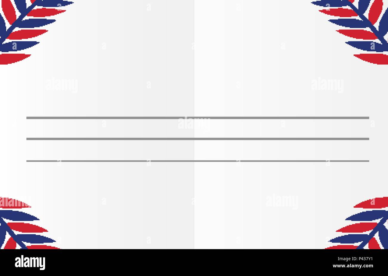 Grußkartenvorlage mit Farn in Rot und Blau Stock Vektor