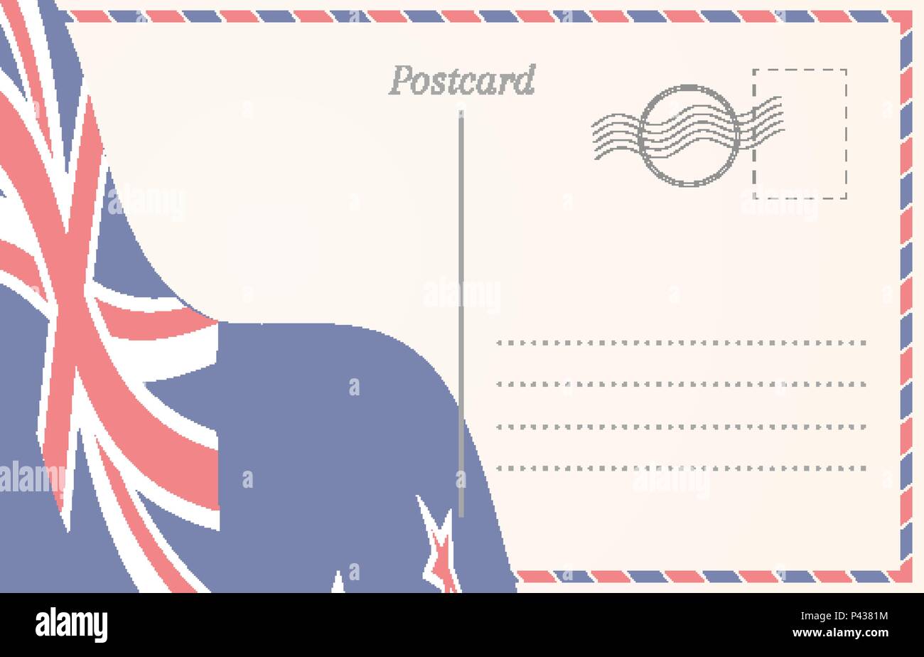 Leere Postkarte mit Neuseeland Flagge im Hintergrund Stock Vektor