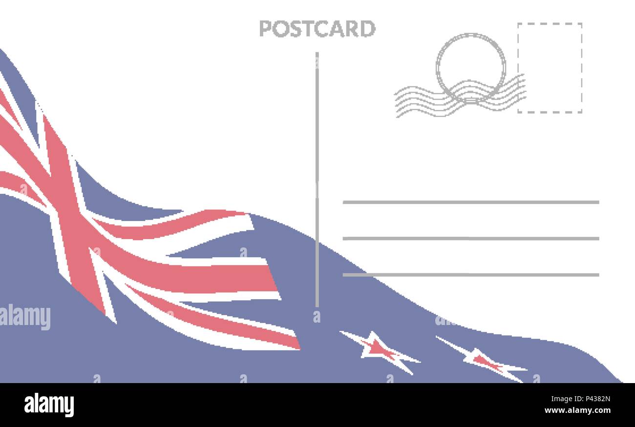 Poscart Vorlage mit wehende Flagge der Neuseeland Stock Vektor