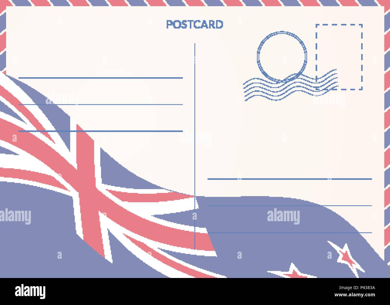 Postkarte mit Neuseeland Flagge im Hintergrund Stock Vektor