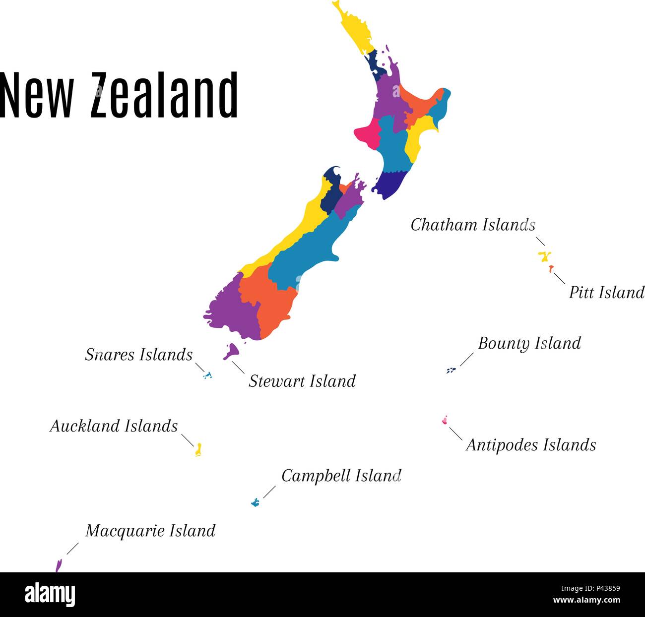 Geografische Karte auf dem Neuseeland und die Inseln. Zustand auch als Aotearoa in der Sprache der Maori bekannt Stock Vektor