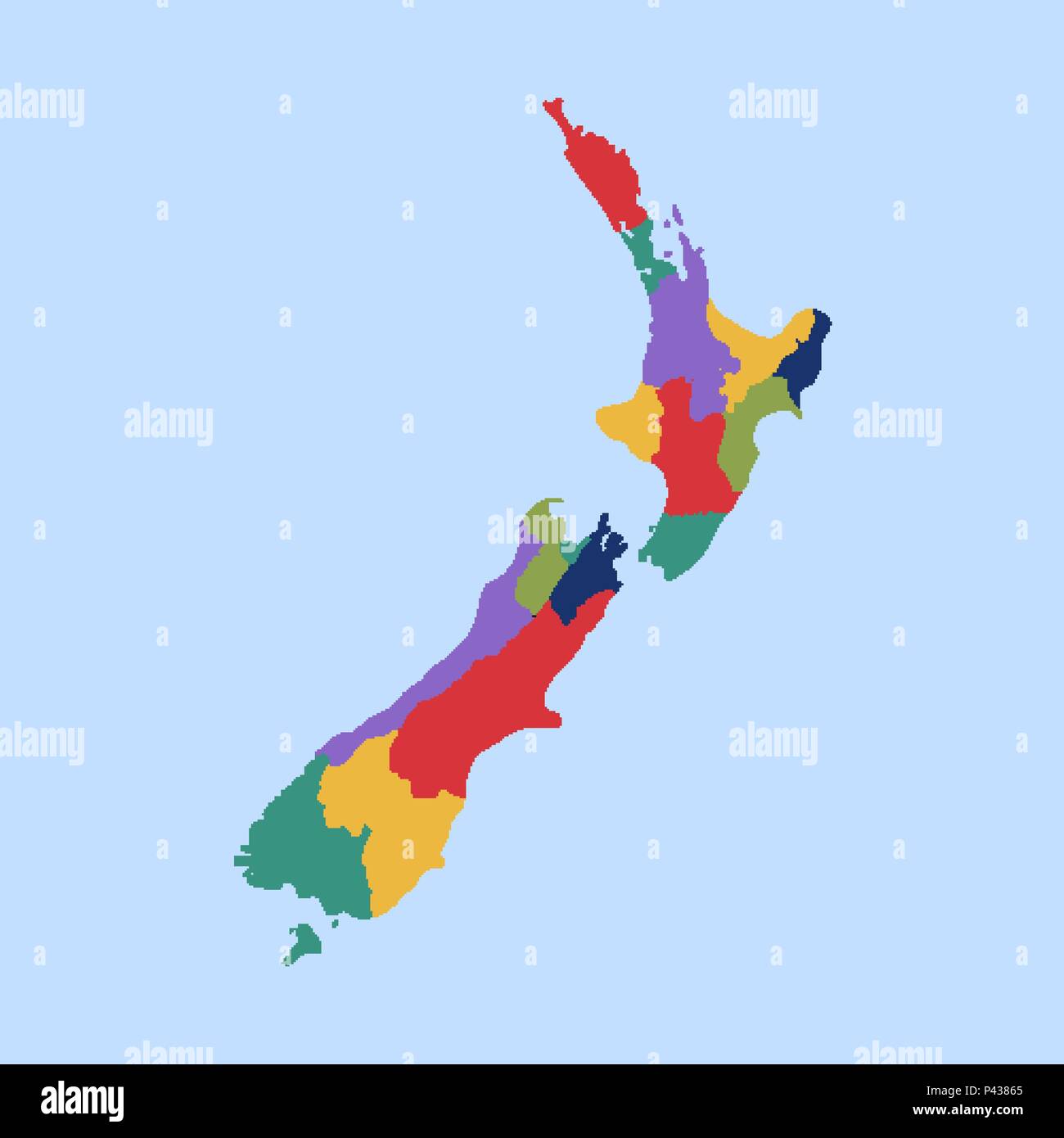 Politische Karte auf dem Neuseeland mit getrennten Staaten Stock Vektor