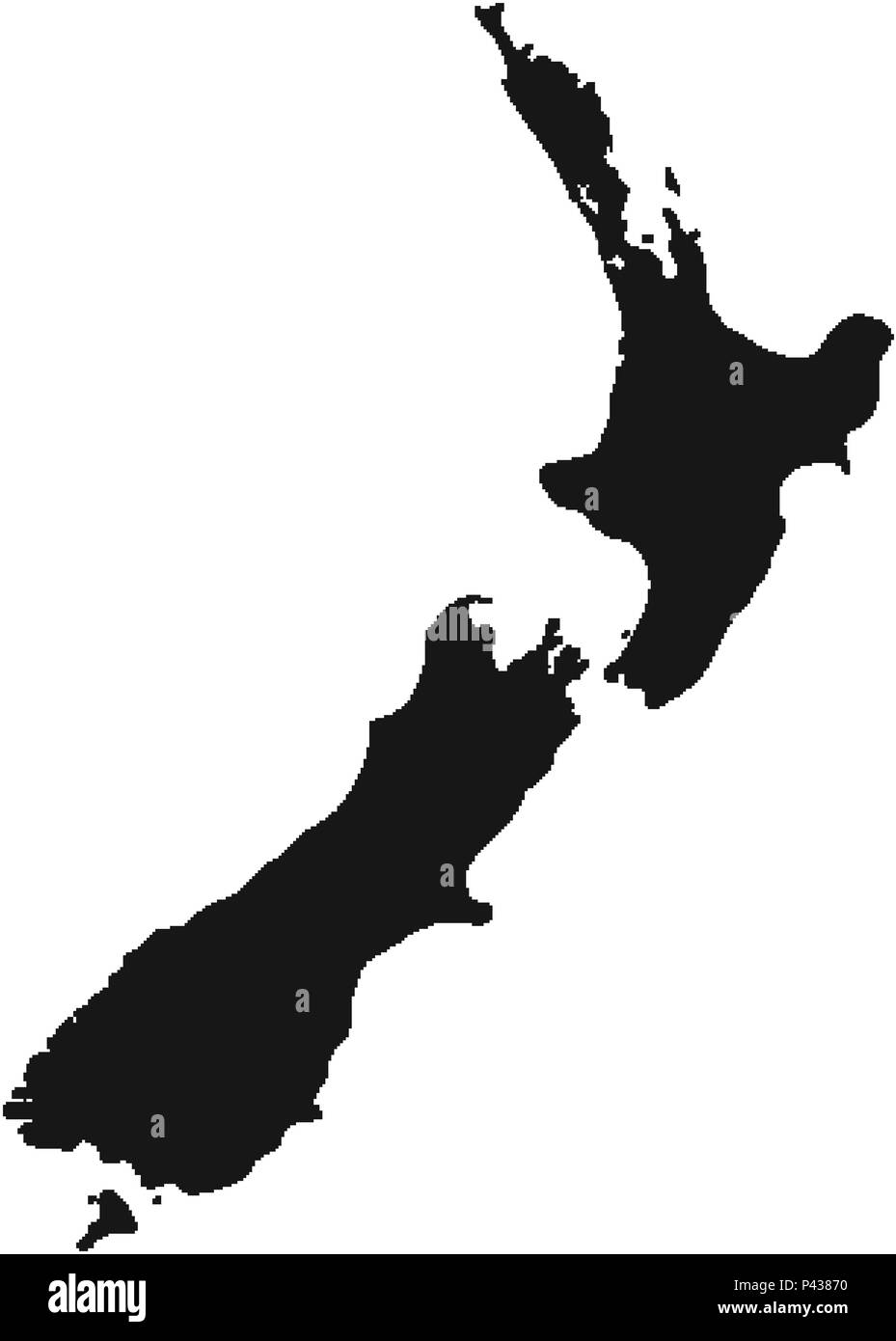 Neuseeland schwarz isoliert Karte backkground. Aotearoa Kart Stock Vektor