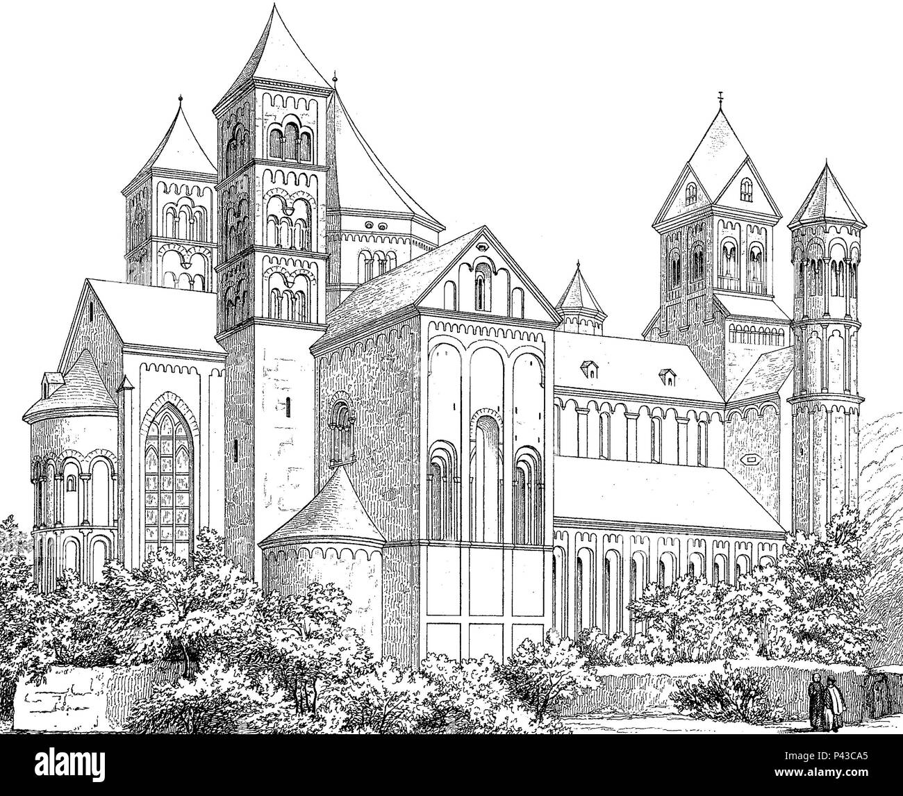 Abtei Maria Laach, bei Andernach, Rheinland-Pfalz, Deutschland, Abtei Maria Laach, in der Nähe von Andernach, in der Eifel Rheinland-Pfalz in Deutschland, digital verbesserte Reproduktion einer historischen Bild Stockfoto