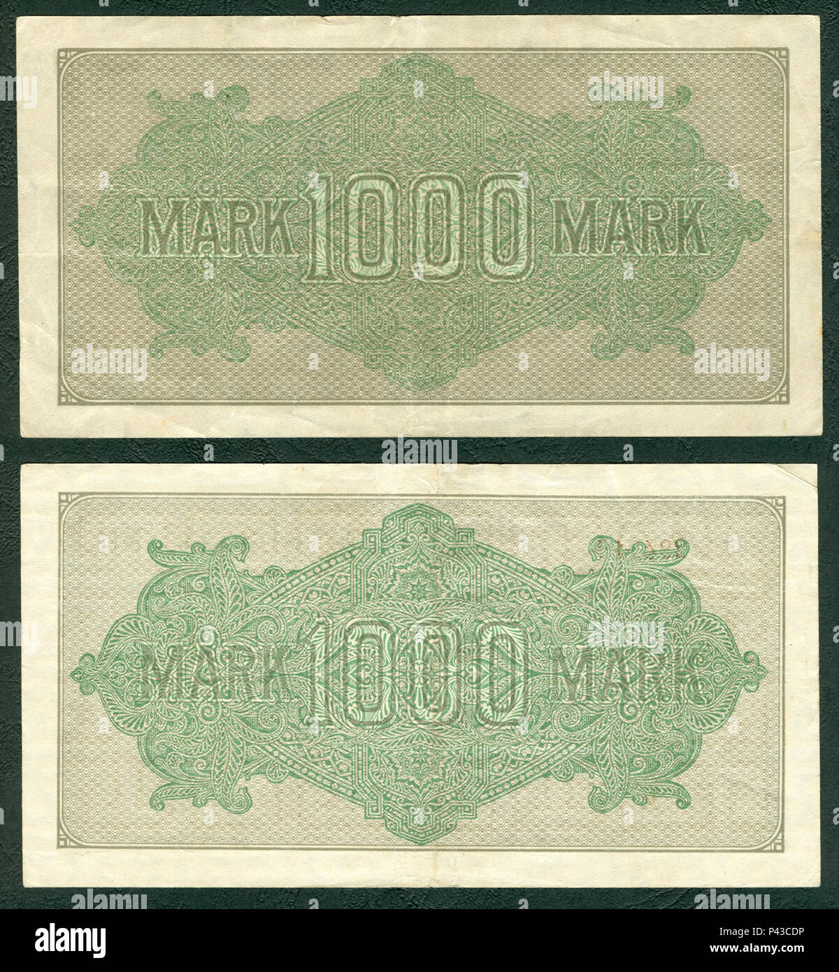 1000 Mark Reichsbanknote 1922 2 Versionen gedruckt von J.C.König & Ebhardt KH Hannover 91 II 200 dpi. Stockfoto