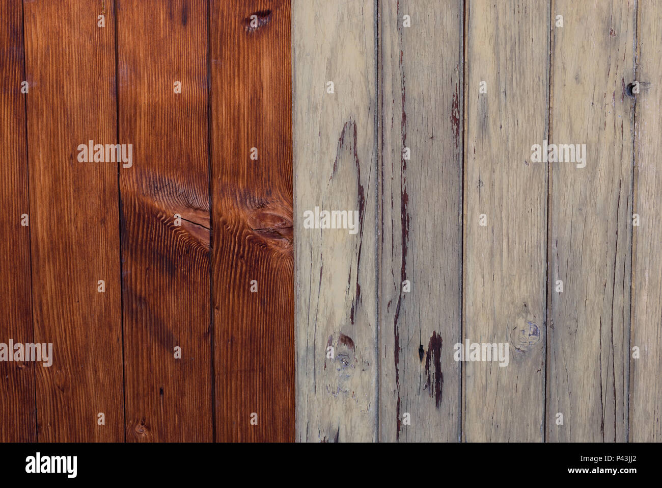 Raue weiße und braune Holz- Textur, Hintergrund. Holz- wand, Oberfläche. Holz- Muster Stockfoto