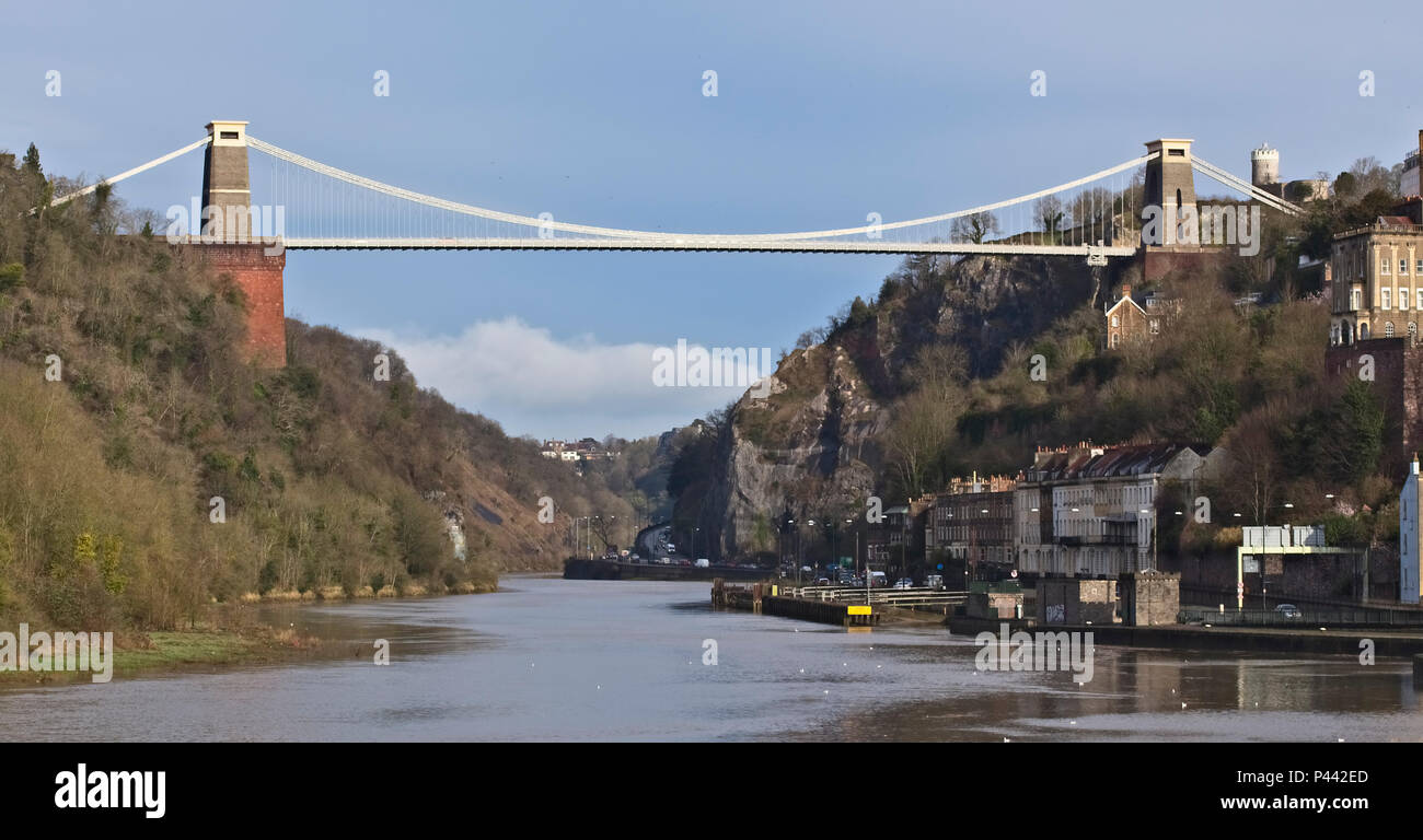 Von Isambard Kingdom Brunel Clifton Suspension Bridge über den Avon Gorge, Bristol, England, UK. Stockfoto