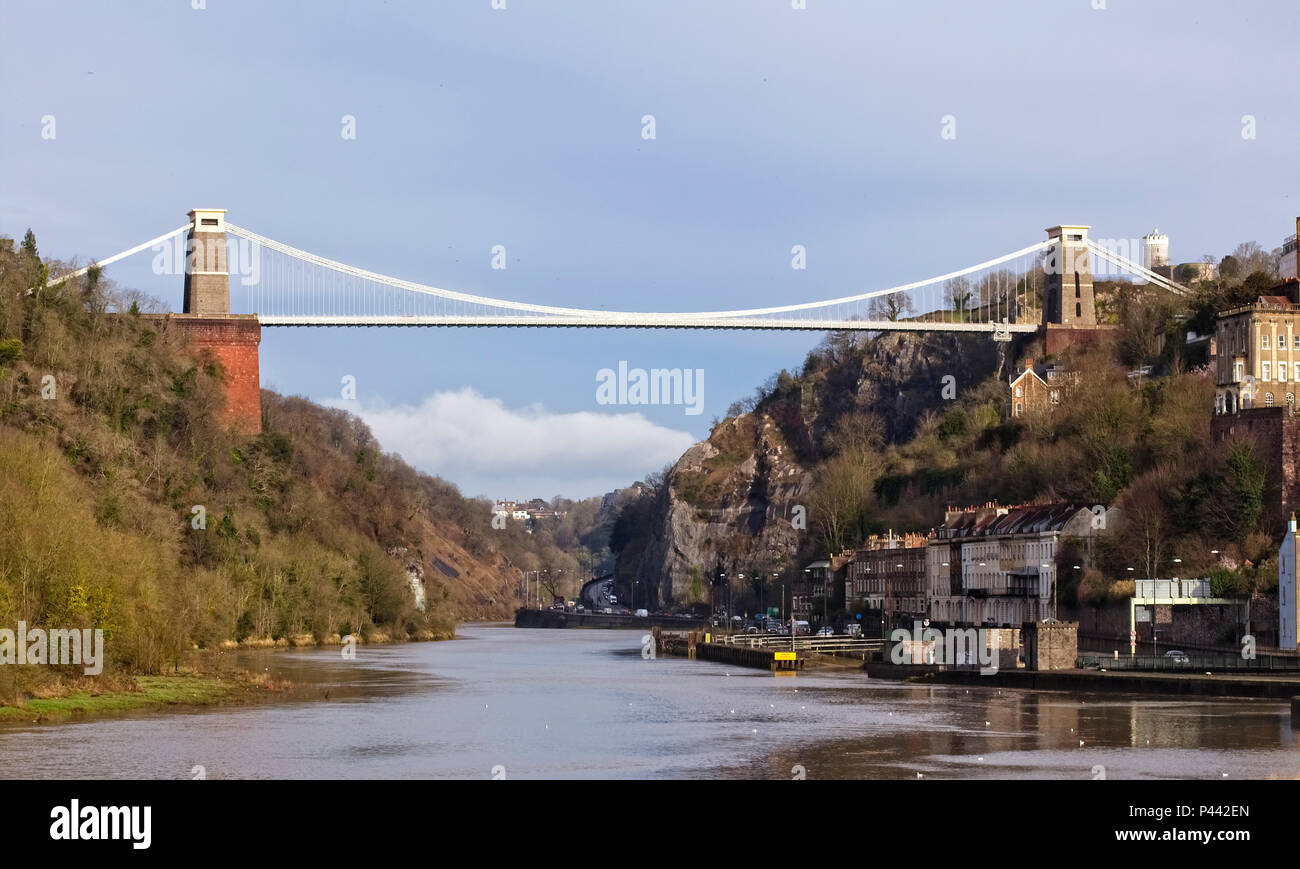 Von Isambard Kingdom Brunel Clifton Suspension Bridge über den Avon Gorge, Bristol, England, UK. Stockfoto