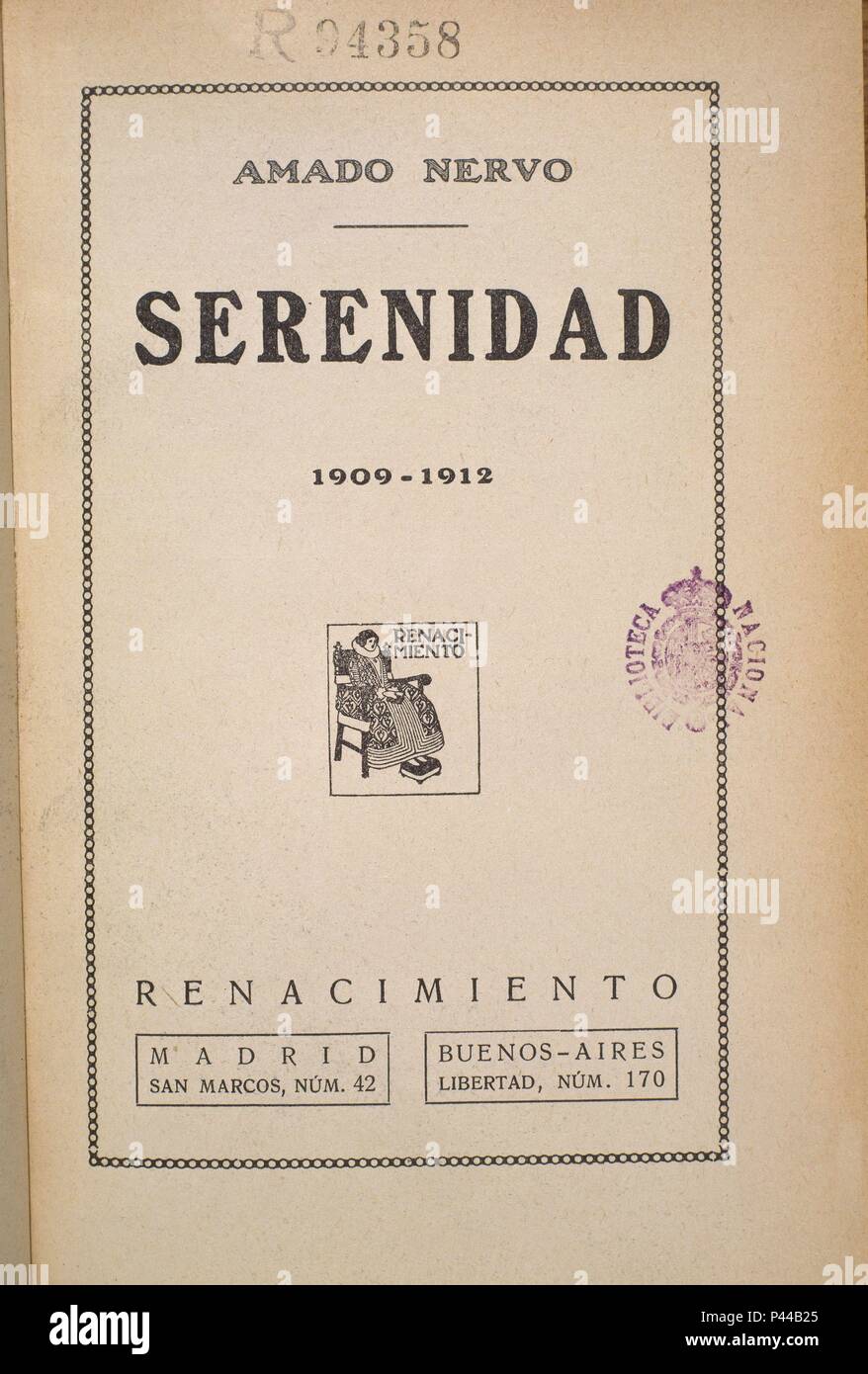 SERENIDAD 1909 2/87897. Autor: AMADO NERVO. Lage: Biblioteca Nacional - COLECCION, MADRID, SPANIEN. Stockfoto