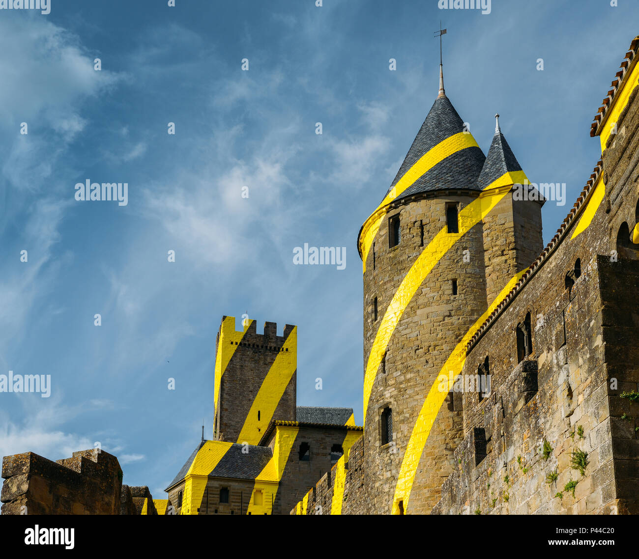 Carcassonne, einem Hügel Stadt im südlichen Frankreich, ist ein UNESCO-Weltkulturerbe, berühmt für seine mittelalterlichen Zitadelle Stockfoto