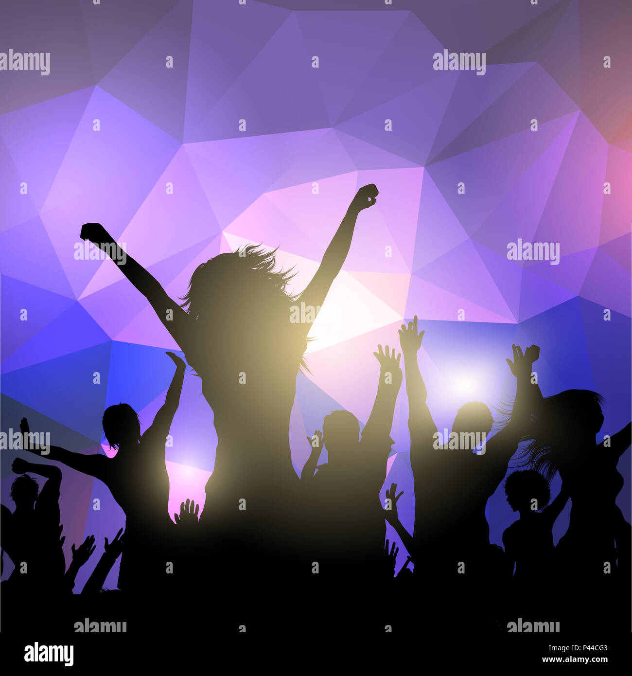 Silhouette der Party-Crowd vor einem abstrakten Hintergrund Stockfoto