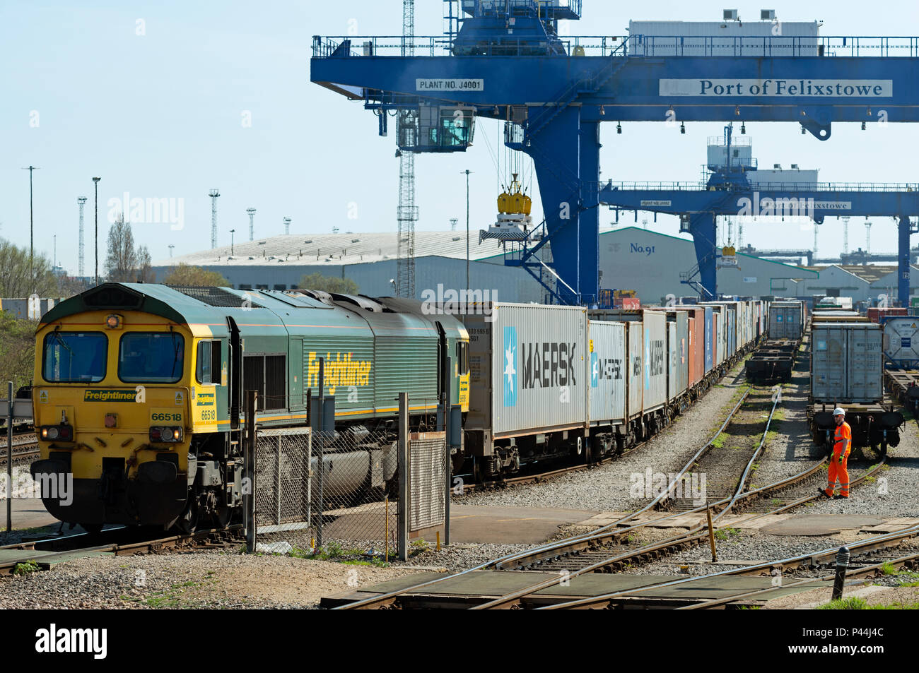 Schienengüterverkehr terminal Hafen von Felixstowe, Suffolk, Großbritannien. Stockfoto