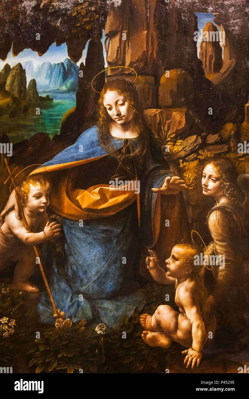 Gemälde der Madonna in der Felsengrotte, die von Leonardo da Vinci vom 1491 Stockfoto