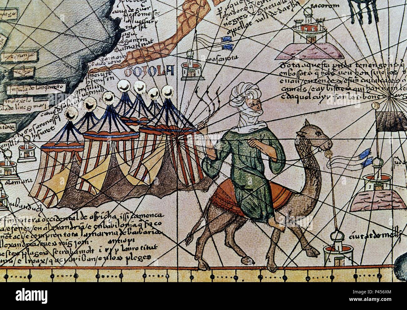 ATLAS KATALANISCH - las mejores DE UN CAMPAMENTO AFRICANO - 1375. Autor: Abraham Cresques (1325-1387). Ort: ZENTRALBIBLIOTHEK, Frankreich. Stockfoto