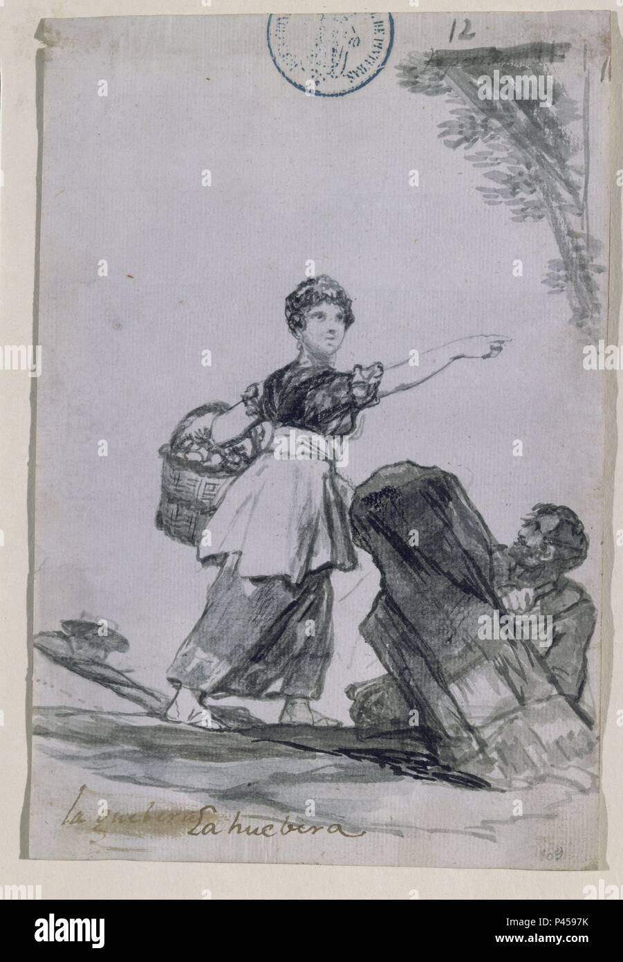 LA HUEVERA-ALBUM C 12 - 1808-1810 - PINCEL, AGUADA GRIS, 205 x 138 mm. Autor: Francisco de Goya (1746-1828). Lage: Museo del Prado - DIBUJOS, MADRID, SPANIEN. Stockfoto