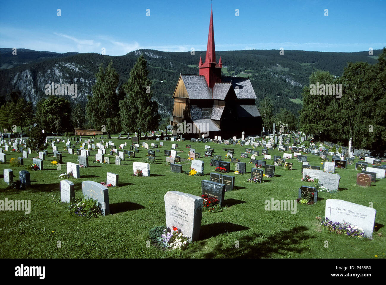 Der hölzerne Stabkirche von Ringebu in Norwegen Stockfoto