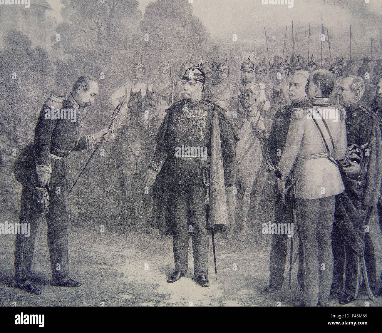 NAPOLEON III ENTREGA SU ESPADA AL REY DE PREUSSEN 2/SEP/1870. Stockfoto