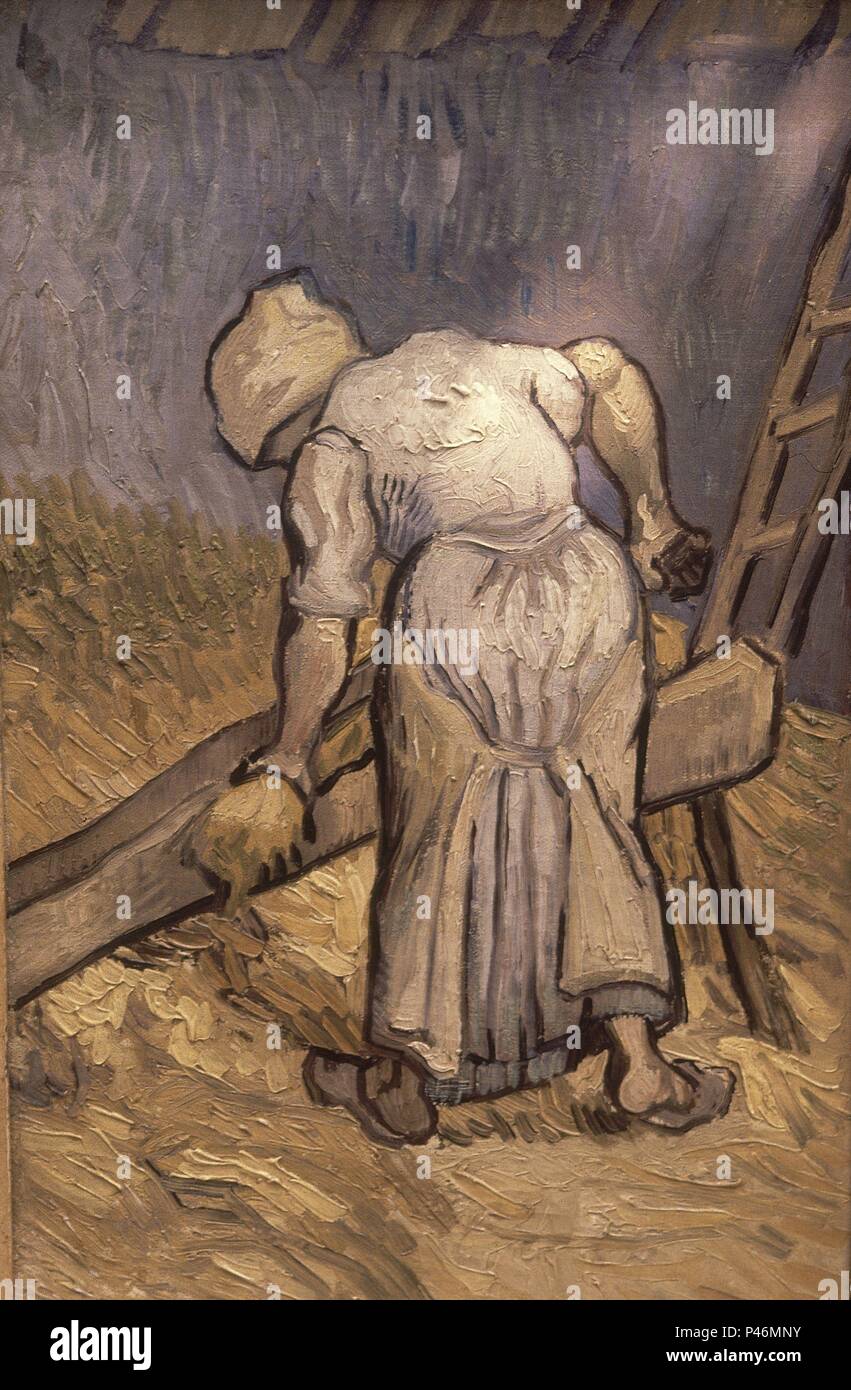 CAMPESINA CORTANDO PAJA (SEGUN HIRSE) - September 1889 - O/L 40,5 X 26,5 cm. Autor: Vincent van Gogh (1853-1890). Ort: Van Gogh Museum, Amsterdam, HOLANDA. Stockfoto