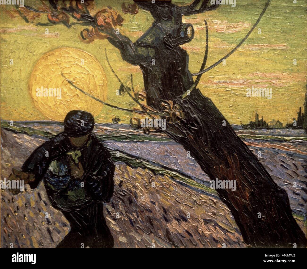 "Der Sämann", 1888, Öl auf Leinwand, 32 x 40 cm. Autor: Vincent van Gogh (1853-1890). Ort: Van Gogh Museum, Amsterdam, HOLANDA. Stockfoto