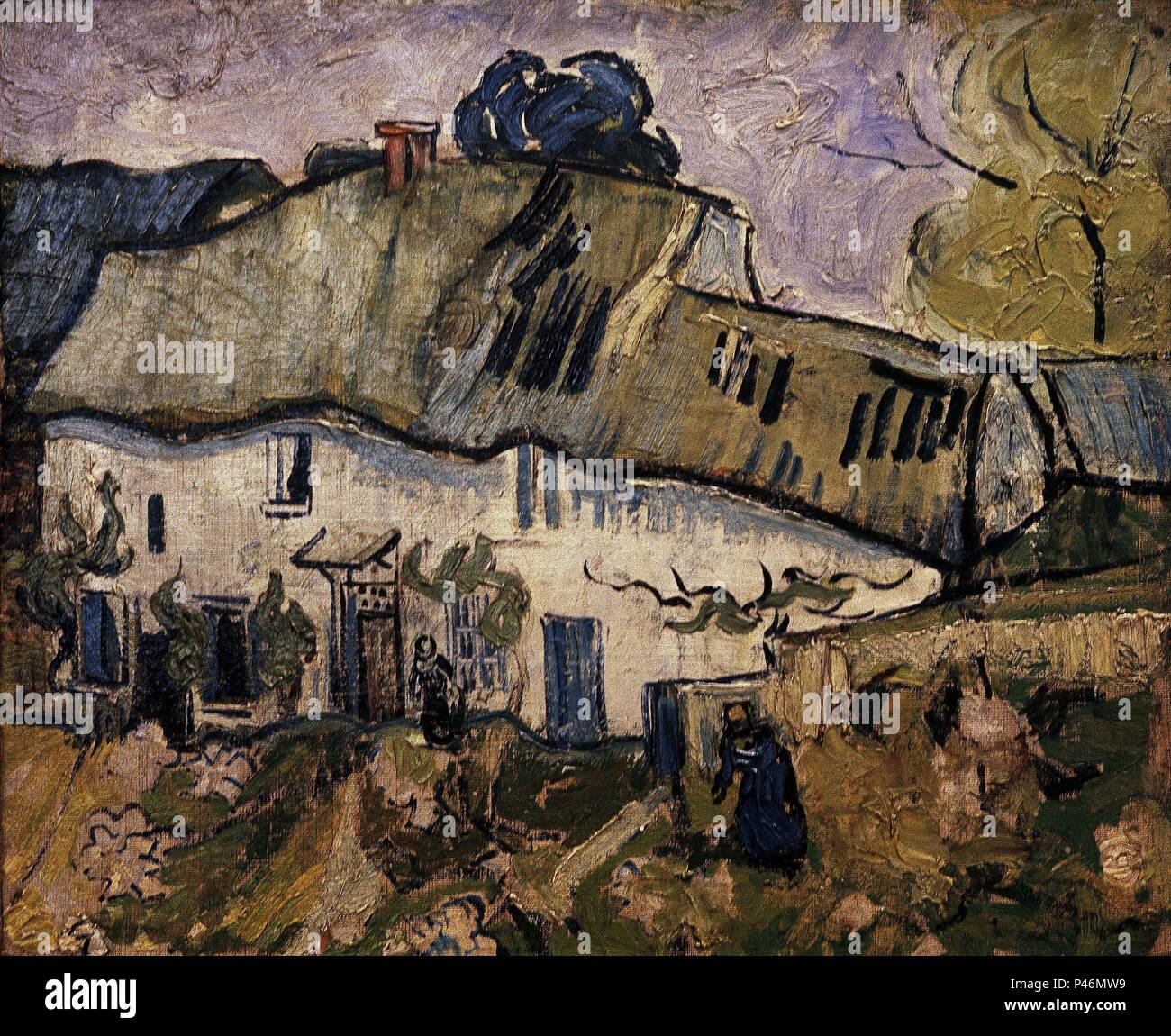 Niederländische Schule. Bauernhaus mit zwei Zahlen. 1890. Öl auf Leinwand (38 cm x 45 cm). Amsterdam, Van Gogh Museum. Autor: Vincent van Gogh (1853-1890). Ort: Van Gogh Museum, Amsterdam, HOLANDA. Stockfoto