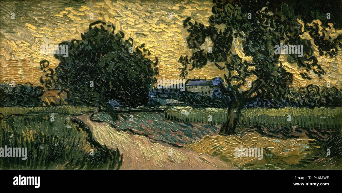 "Landschaft bei Twlight", 1890, Öl auf Leinwand, 50 x 101 cm. Autor: Vincent van Gogh (1853-1890). Ort: Van Gogh Museum, Amsterdam, HOLANDA. Stockfoto
