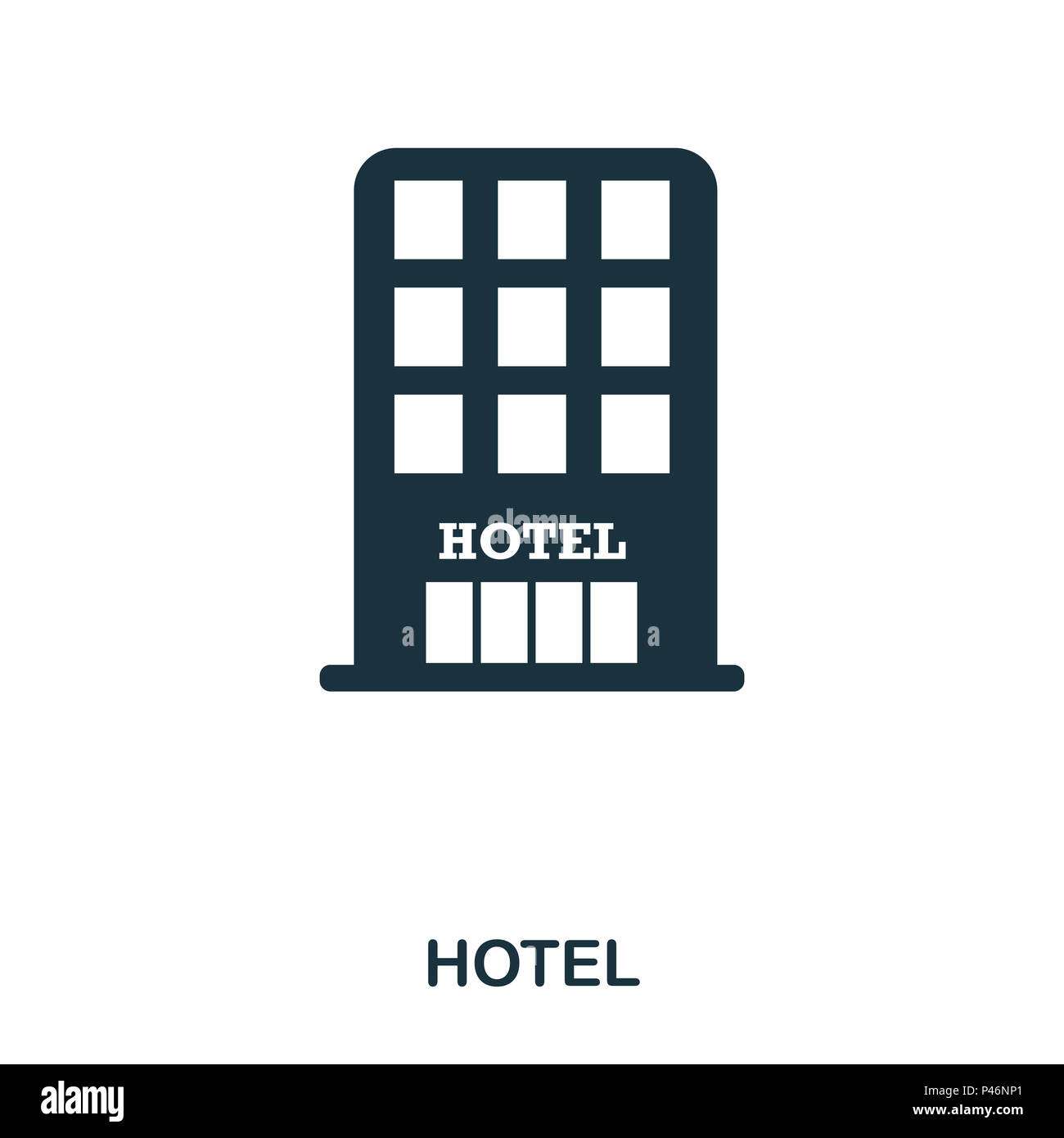Hotel Icon. Mobile App, Druck, Web site Symbol. Einfaches Element singen. Monochrome Hotel Icon Abbildung. Stockfoto