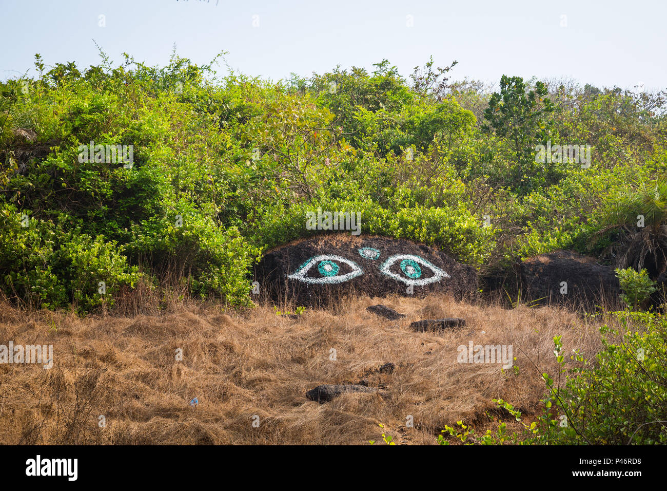 Buddhas Augen in Nord Goa Stockfoto